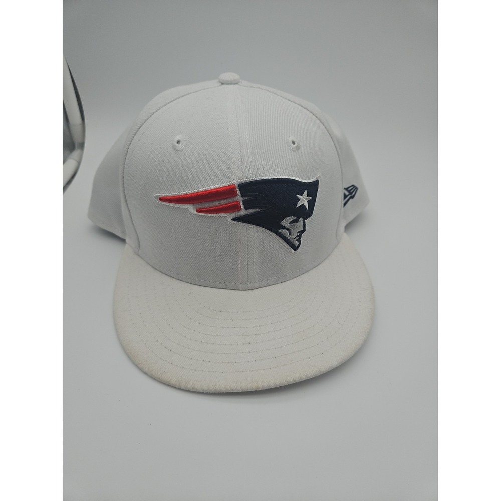 New England Patriots Hat Cap Fitted Size 7 3/4 White Logo‎ New Era 59fifty NFL